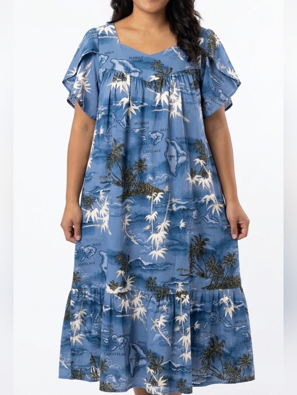 Women’s Blue Hawaiian Tropical Floral Print Muumuu Dress